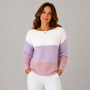 Women's Colorblock Crewneck Ribbed Sweater in Purple