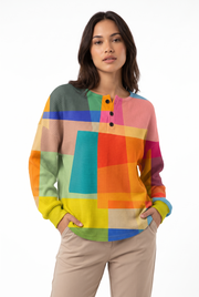 Women's Colorblock Waffle-Knit Oversized Sweater in Multicolor