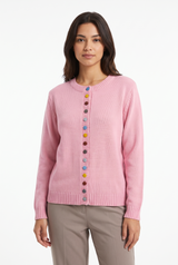 Women's Colorful-Button Knit Cardigan, on model, front view