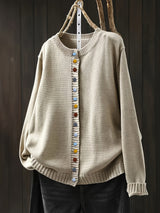 Women's Colorful-Button Knit Cardigan in Beige, on model