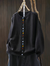 Women's Colorful-Button Knit Cardigan in Black, on model