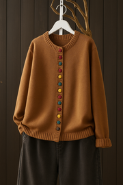 Women's Colorful-Button Knit Cardigan in Brown