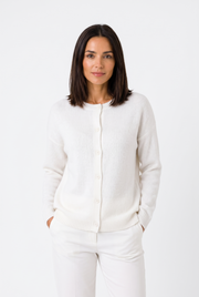 Women's Crewneck Oversized Button-Front Sweater in White