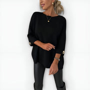 Women's Crewneck Oversized Three-Quarter-Sleeve Sweater in Black