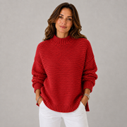 Women's Crewneck Ribbed Oversized Sweater in Red