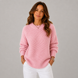 Women's Crewneck Ribbed Oversized Sweater in Pink, on model