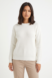 Women's Crewneck Ribbed Sweater in White