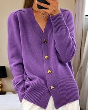 Women's Heart-Button Knit Cardigan in Violet