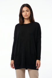 Women's Longline Oversized Pocket Sweater in Black
