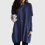 Women's Longline Oversized Pocket Sweater in Navy Blue