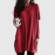 Women's Longline Oversized Pocket Sweater in Red
