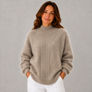 Women's Mock-Neck Cable-Knit Twist-Knit Sweater in Gray