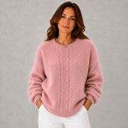 Women's Mock-Neck Cable-Knit Twist-Knit Sweater in Pink