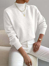 Women's Mock-Neck Ribbed Knit Sweater in White, on model