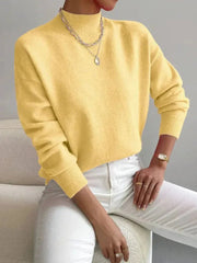 Women's Mock-Neck Ribbed Knit Sweater in Yellow