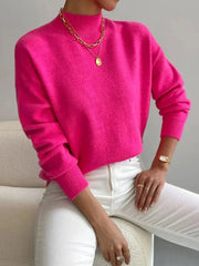 Women's Mock-Neck Ribbed Knit Sweater in Pink