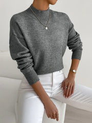 Women's Mock-Neck Ribbed Knit Sweater in Dark Grey