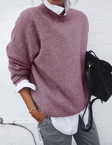 Women's Oversized Knit Layering Sweater in Pink, on model
