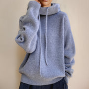 Women's Ribbed Oversized Hooded Knit Hoodie in Gray