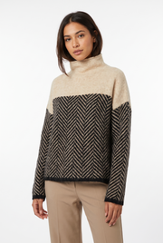 Women's Oversized Panelled Turtleneck Sweater in Beige