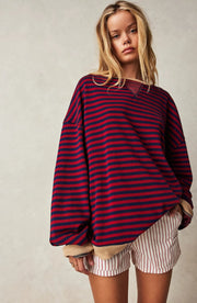 Women's Striped Oversized Sweater in Black & Red
