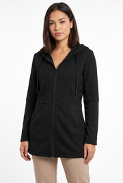 Women's Oversized Zip-Up Pocket Knit Hoodie in Black