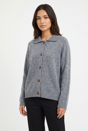 Women's Relaxed-Fit Collared Knit Cardigan in Grey