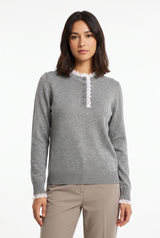 Women's Ribbed Button-Front Sweater, on model, front view