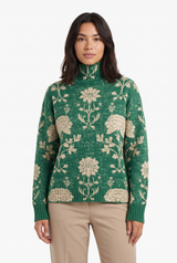 Women's Ribbed-Cuff Turtleneck Sweater, on model, front view