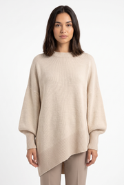Women's Ribbed Oversized Drop-Shoulder Sweater in Beige