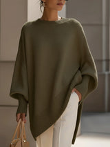 Women's Ribbed Oversized Drop-Shoulder Sweater in Olive Green, on model
