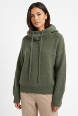 Women's Ribbed Oversized Hooded Knit Hoodie, on model, front view