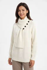 Women's Ribbed Panelled Asymmetric Turtleneck Sweater, on model, front view