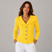 Women's Ribbed Slim-Fit Boat-Neck Cardigan in Yellow