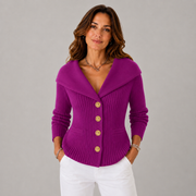 Women's Ribbed Slim-Fit Boat-Neck Cardigan in Purple