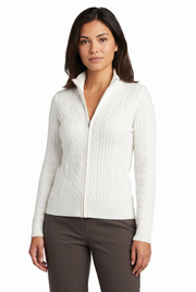 Women's Ribbed Zip-Up Turtleneck Sweater in White