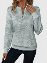 Women's Ribbed Zip-Up Turtleneck Sweater in Gray, on model