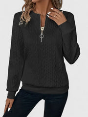 Women's Ribbed Zip-Up Turtleneck Sweater in Black