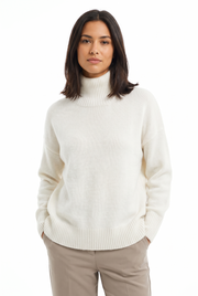 Women's Soft High-Neck Knit Sweater in White