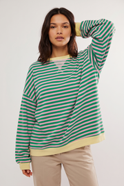Women's Striped Oversized Sweater in Green & Pink