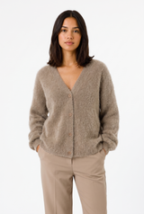 Women's V-Neck Brushed Oversized Sweater, on model, front view