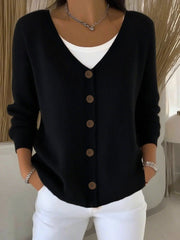 Women's Button-Front Oversized V-Neck Cardigan in Black
