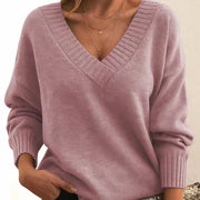 Women's V-Neck Ribbed Sweater in Pink