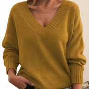 Women's V-Neck Ribbed Sweater in Gold